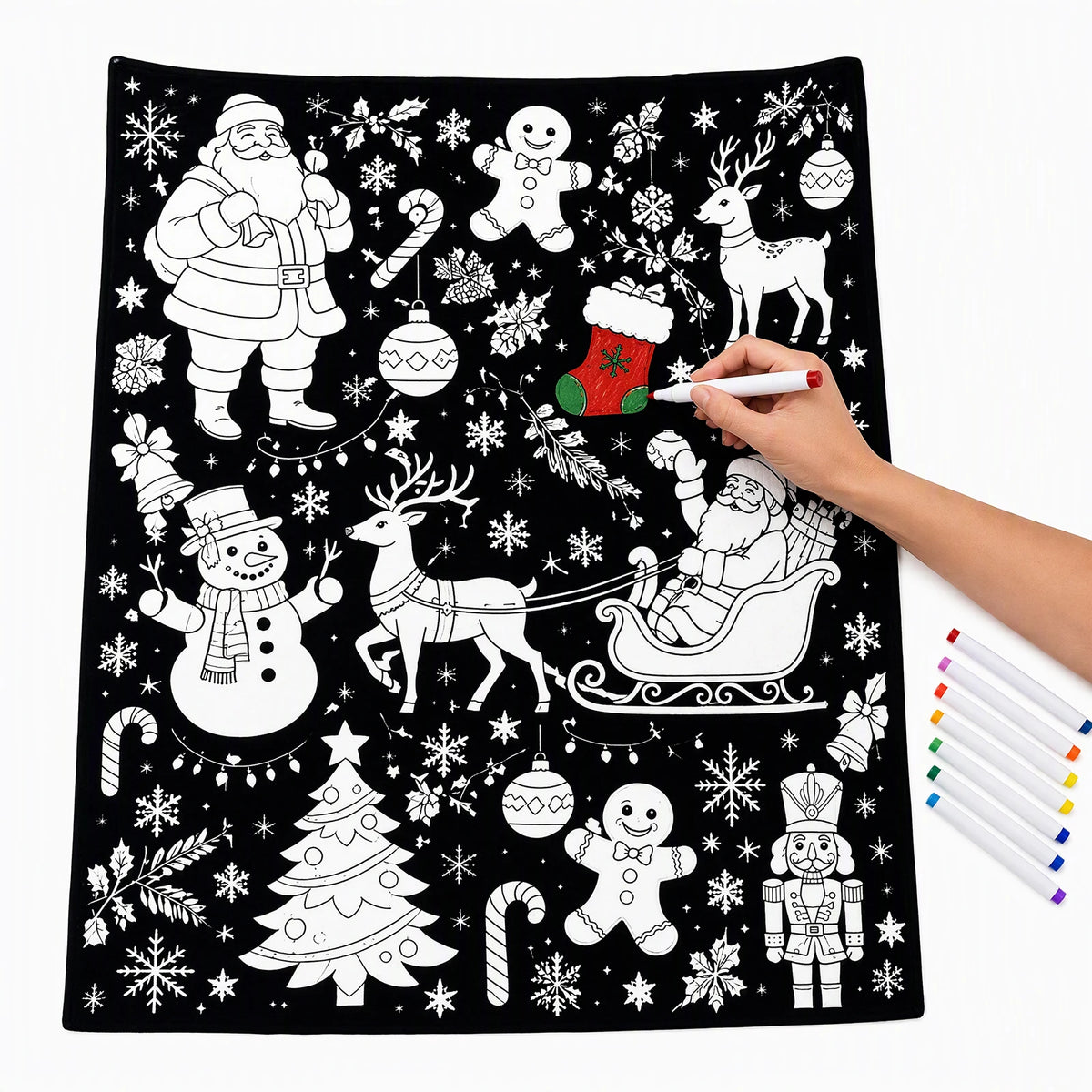 SnugSketch Christmas coloring blanket with markers