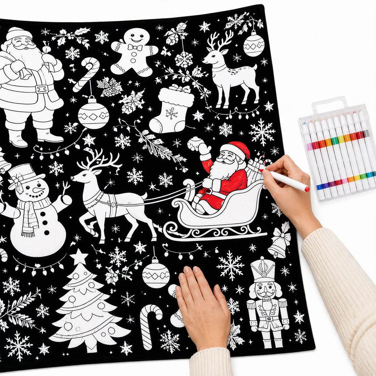SnugSketch Christmas coloring blanket with markers