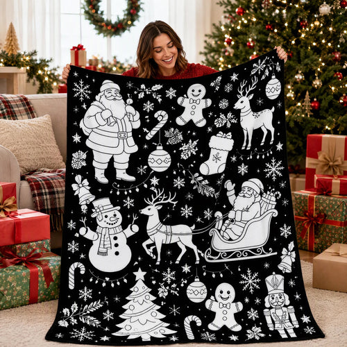 SnugSketch Christmas coloring blanket with markers