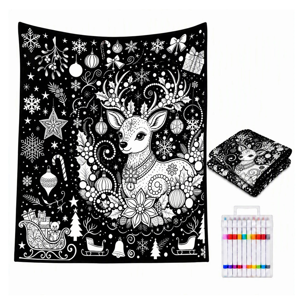 SnugSketch Christmas coloring blanket with markers